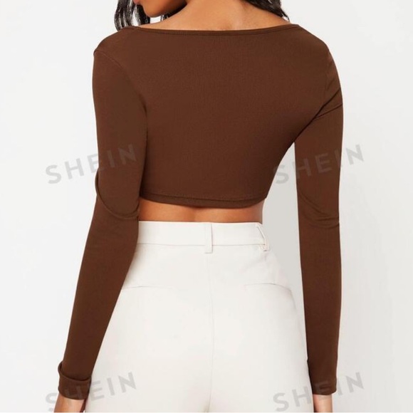 Coffee Brown Long Sleeve Crop Top XS - Picture 4 of 4